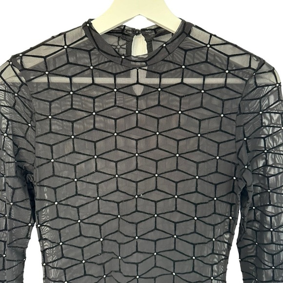 NWOT SHEIN SXY MOCK NECK GLITTER DOT GEO MESH DRESS SHEER BLACK SIZE SMALL - Picture 5 of 12
